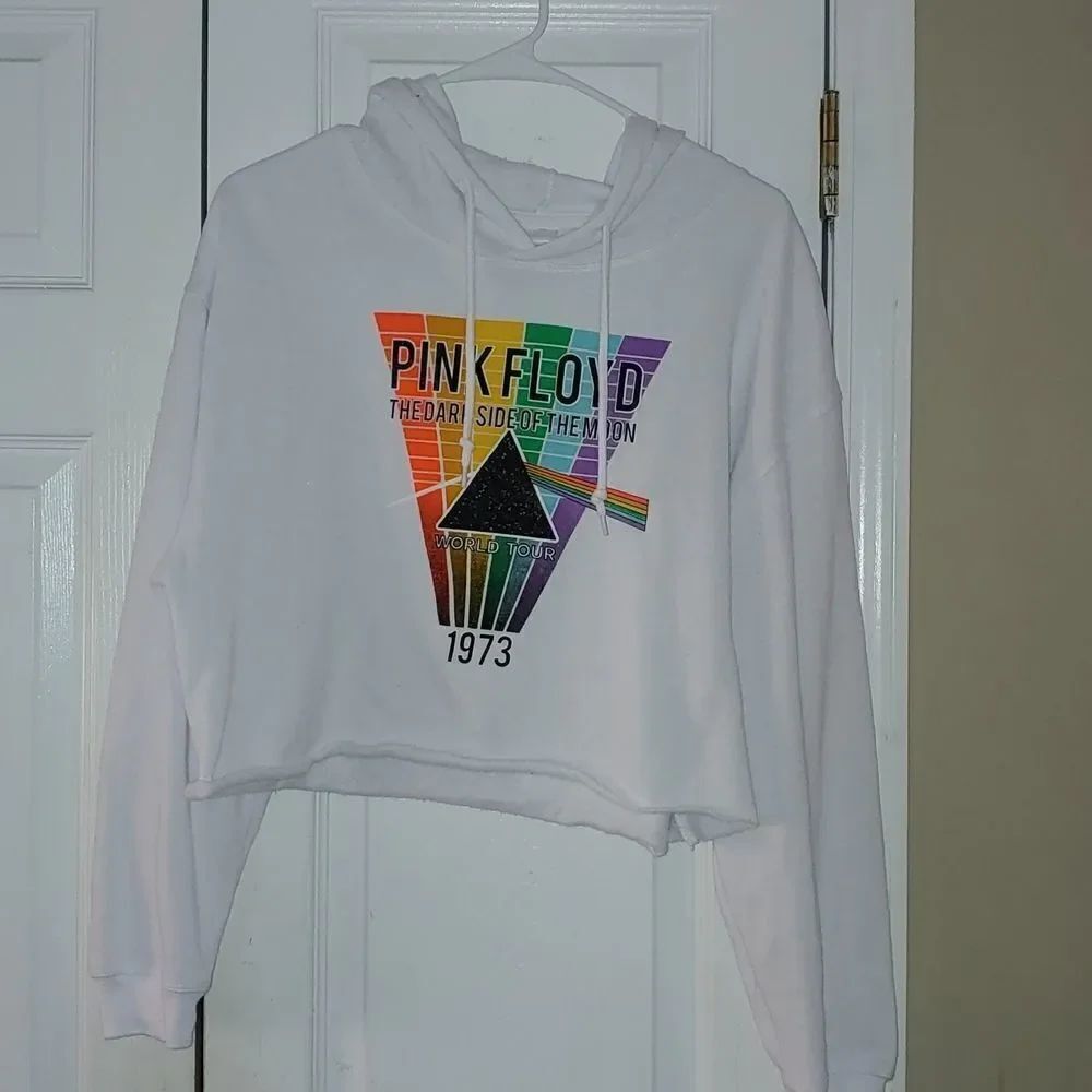 Pink Floyd graphic cropped white hoodie Sz L